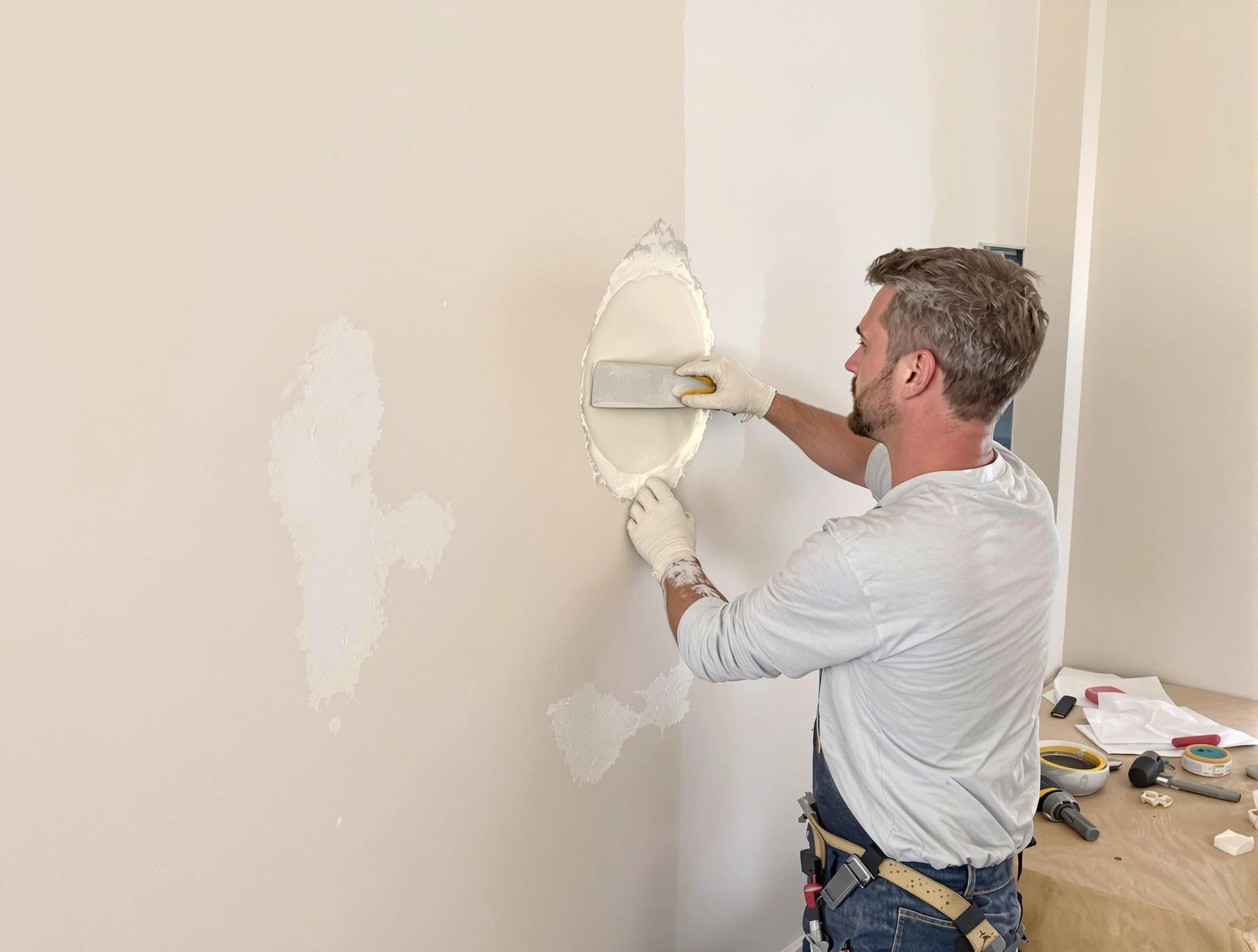 Avon Lake House Painters technician patching a drywall hole in Avon Lake, OH